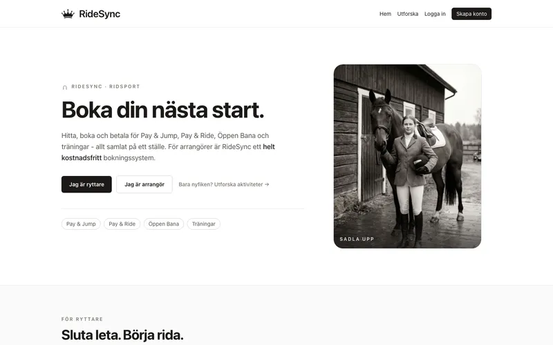 Startsidan på ridesync.se