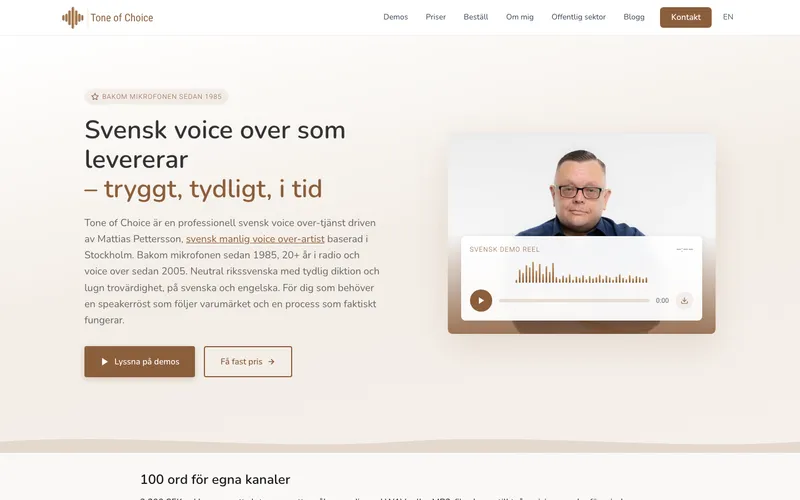 Startsidan på toneofchoice.se